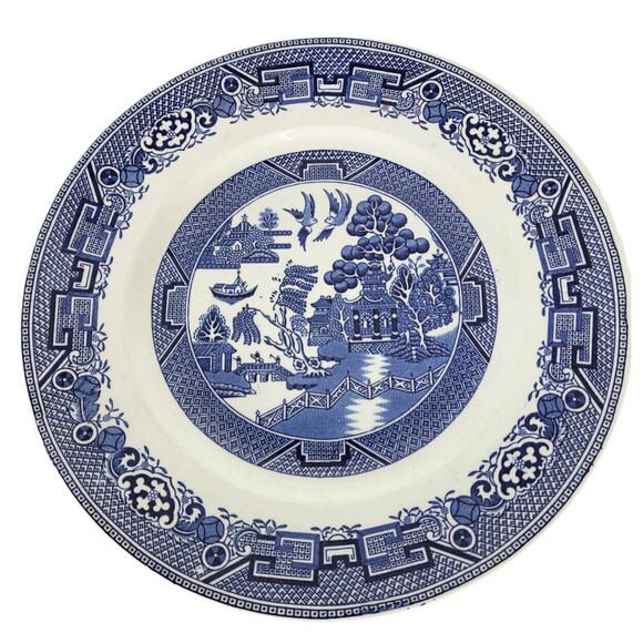 Antique Ridgway Willow North Staffordshire Blue White Plate Lawley England - Picture 8 of 8